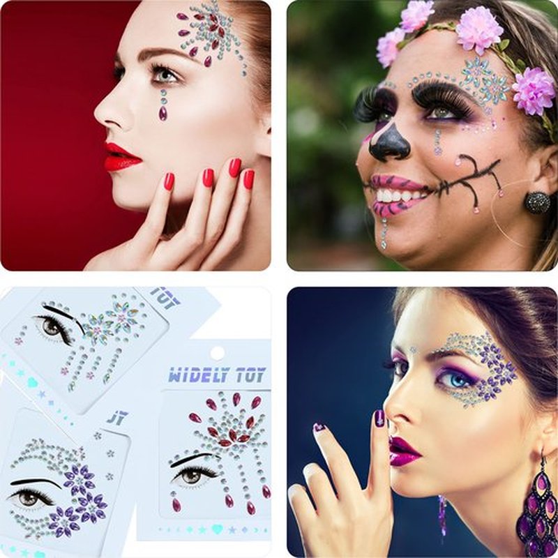 Face Jewels 6 Sheets Face Gems Stick On, 10g Chunky Glitter, Face Jewelry Rhinestones Crystals Stickers, Fairy Euphoria Eye Body Makeup Rave Clothes Festival Outfit Accessories