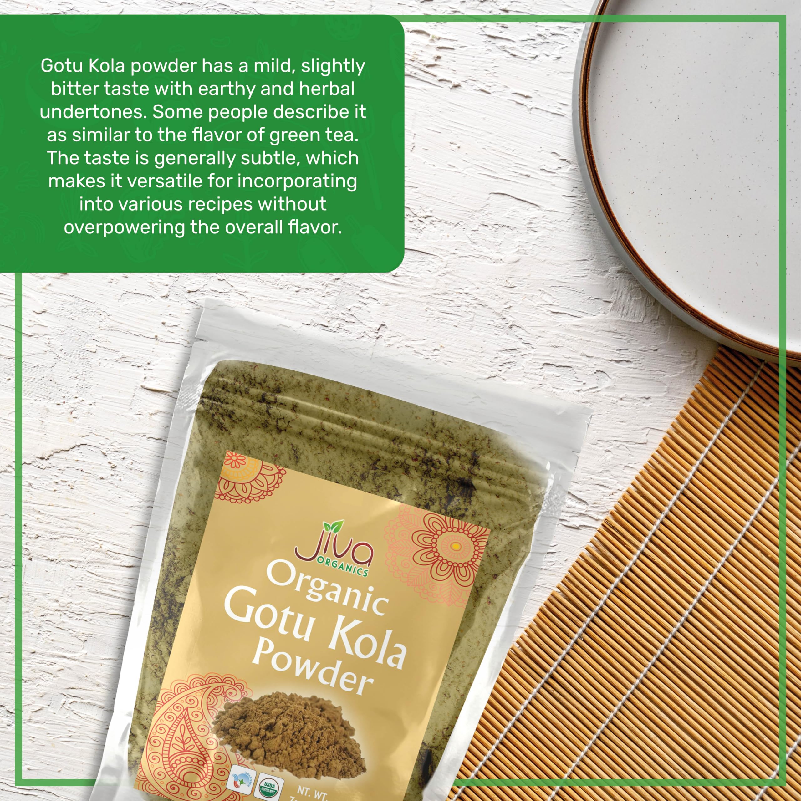 Jiva Organics Gotu Kola Powder (Centella Asiatica) 7 Ounce (200g) - Raw, Vegan, Non-GMO
