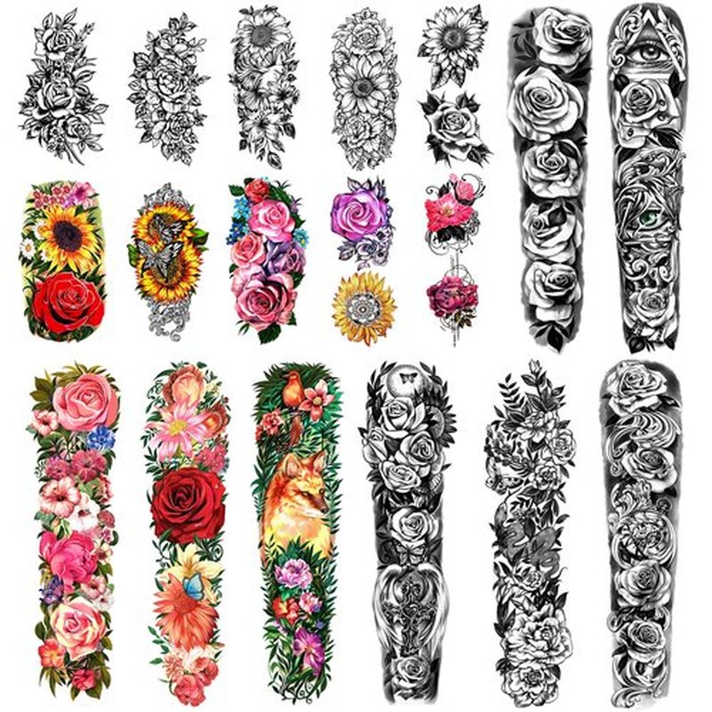 Temporary Tattoo Full Arm 8 Sheets and Half Arm Shoulder Tattoos 10 Sheets, Waterproof Extra Large LastingTattoo Stickers for Girls or Women (22.83"X7.1")