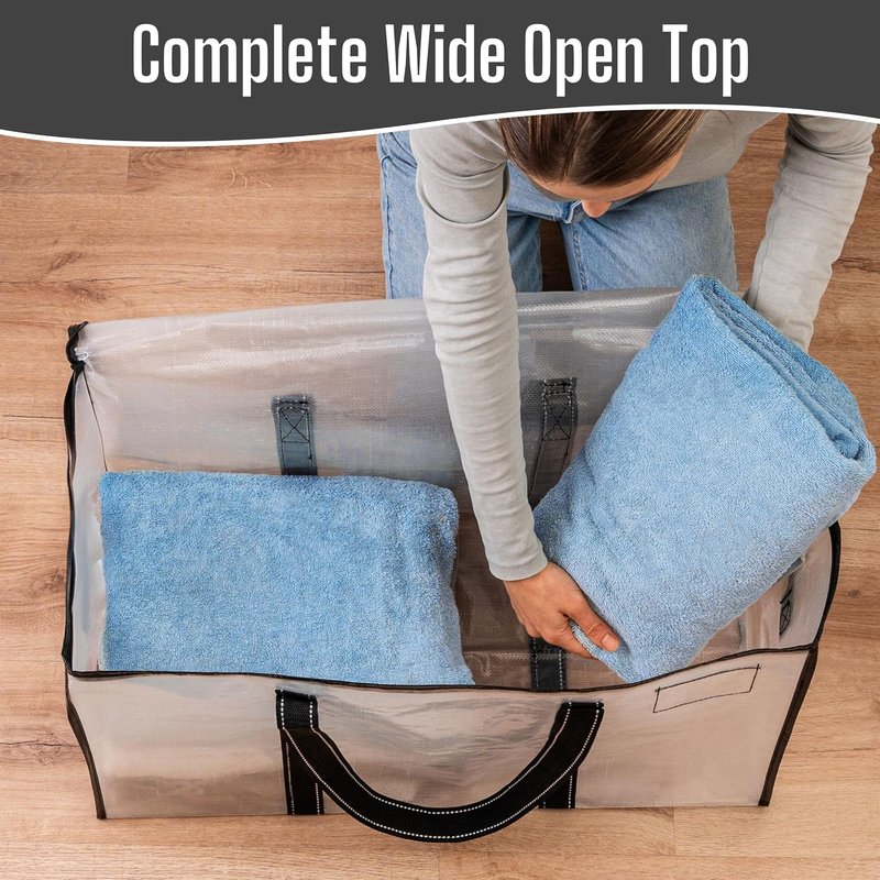 VENO Clear Moving Bags - 90L Extra Large Transparent Storage Totes | Heavy-Duty, Reinforced Handles & Zippers
