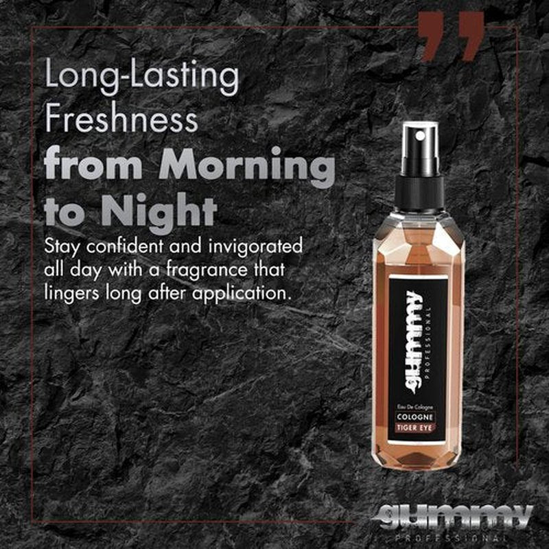 Gummy Professional Tiger Eye Eau de Cologne 400ML - After Shave Traditional Inspired Barber Cologne - Lasting Warm Bold Woody Tiger Eye Fragrance - Alcohol Based Cooling Formula for Post Shave Care
