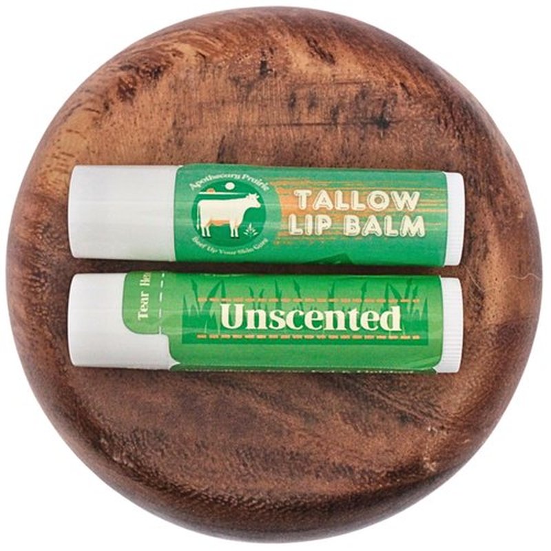 Grass-Fed Tallow Lip Balm with Organic Beeswax - Crafted With Only 2 Ingredients To Lock In Soothing Moisture (Unscented) - 2 Pack