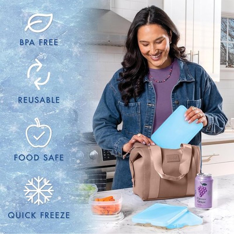 Cool Coolers by Fit & Fresh | 4 Pack XL Slim Ice Packs - Quick Freeze, Space-Saving Design, Blue