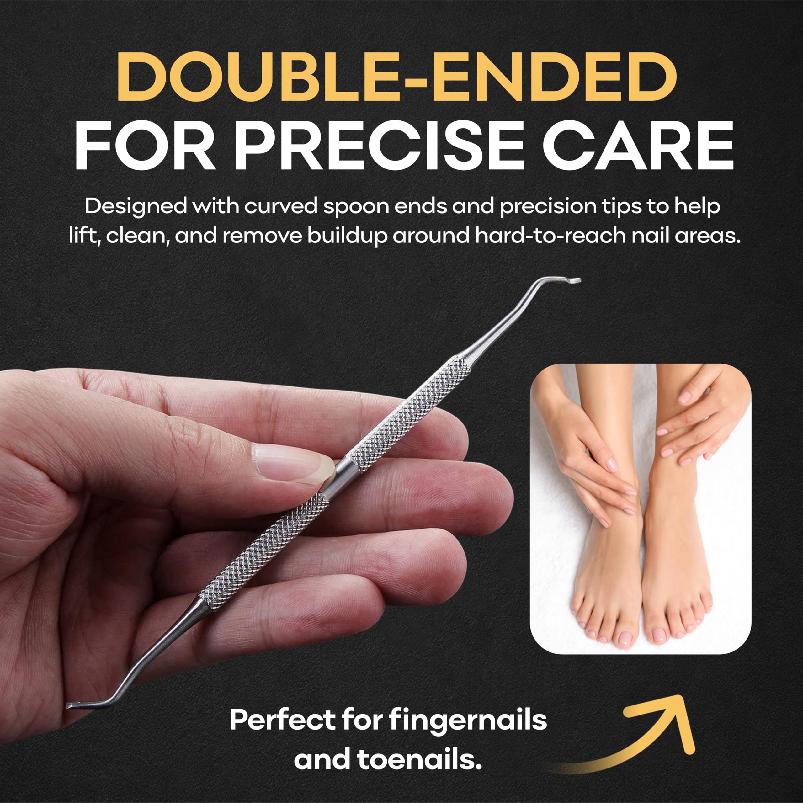 Ingrown Toenail Removal Kit - Under Nail Cleaner Tool Double Ended Nail Lifter & Nail File Cleaning Scooper Curette Tools Trimmer Medical Grade Stainless Steel Manicure Pedicure Nail Care Set by Krisp