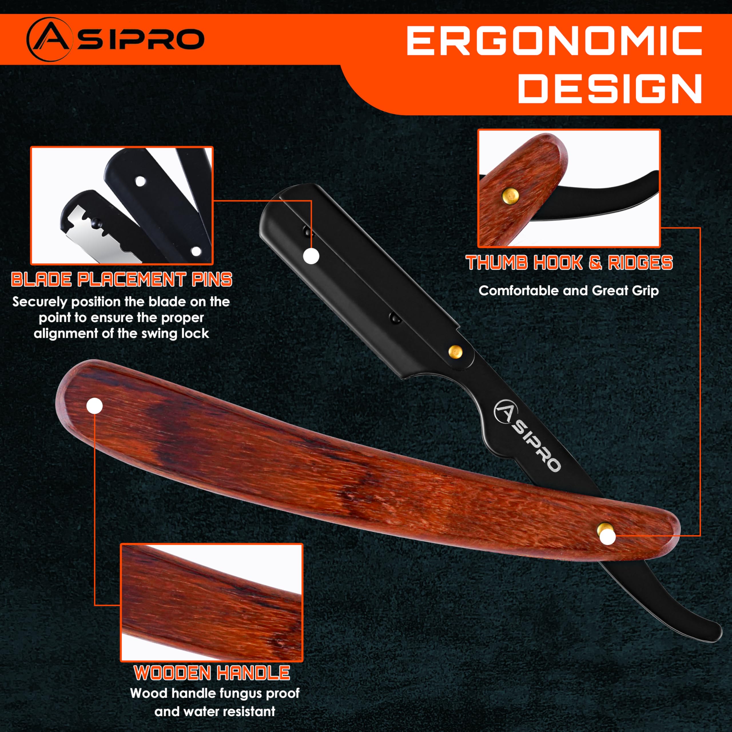ASIPRO Straight Razors for Men with 20 Straight Edge Razor Blade & Case, Mens Straight Razor for Shaving Navajas Para Barbero Barber Razors for Mens, Straight Razors for Men Kit Beard Razor