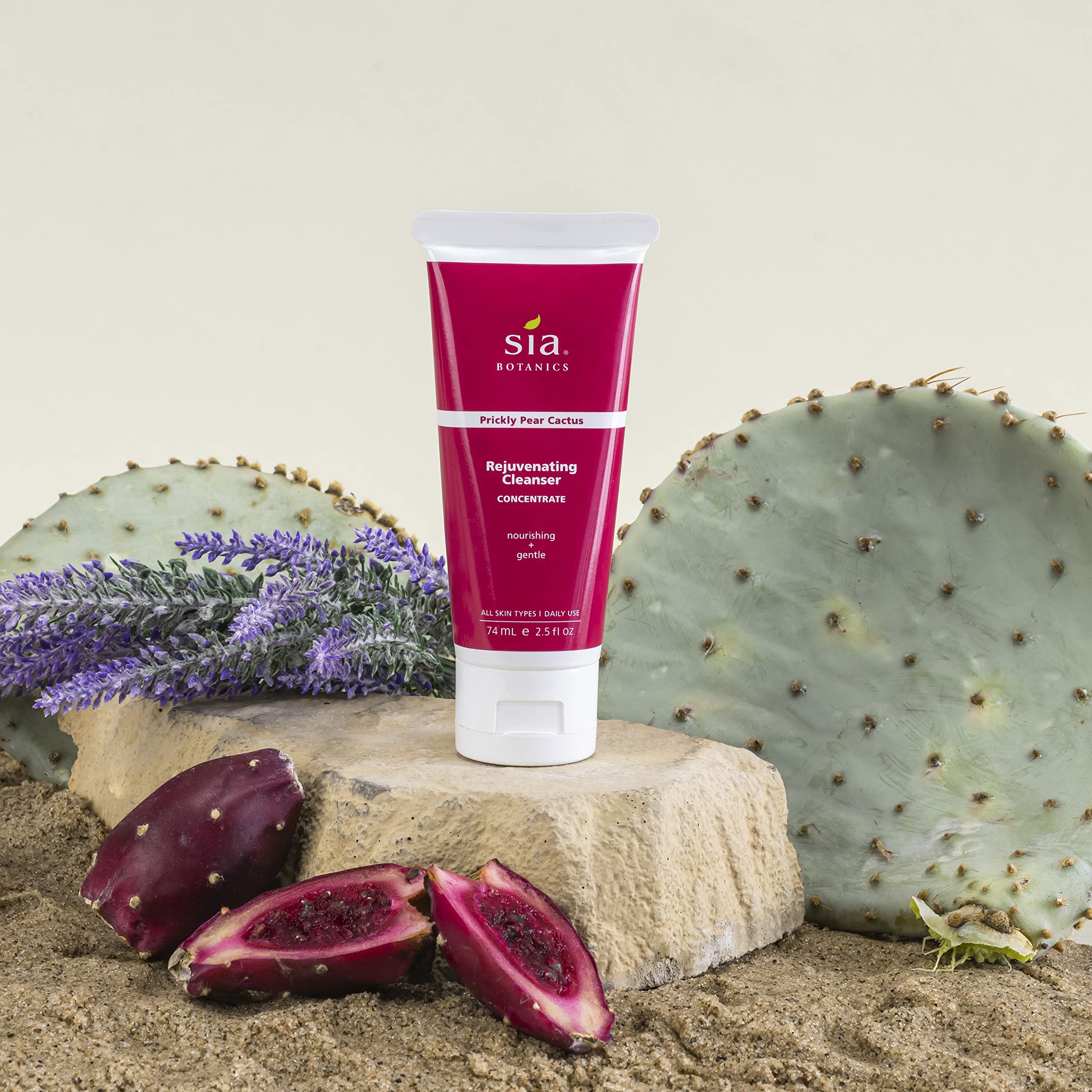 Sia Botanics Rejuvenating Facial Cleanser (74ml/2.5oz Eco Tube) | Face Wash w/Prickly Pear, Aloe Vera, Orange Blossom | Natural, Clean, Botanical Skincare for Women