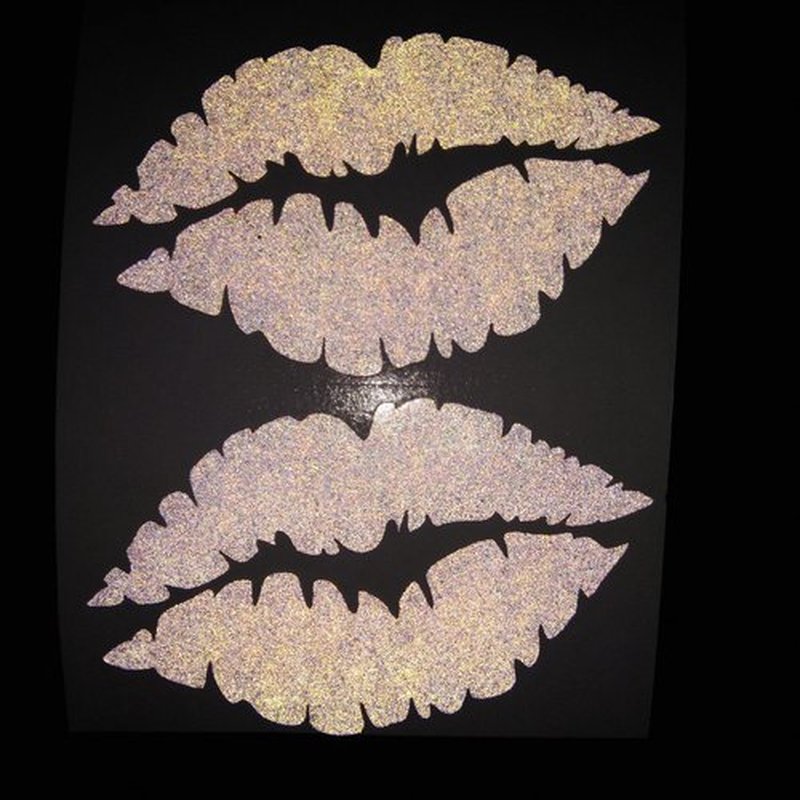 CUSHYSTORE 2X Lips Kiss Lady Sweet Girl Reflective Decal Sticker (3"x1.9", White)
