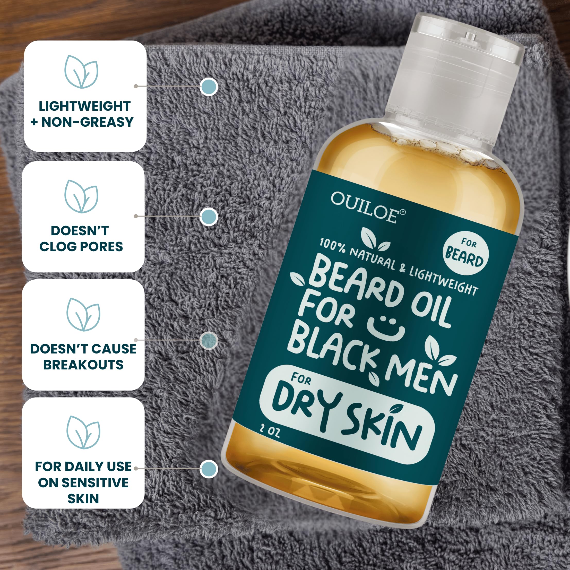 Beard Oil for Black Men with Sensitive Skin - Beard Conditioner, Softener & Moisturizer for Black Men - Made with Vitamin E & Grapeseed Oil, Unscented, Natural & Organic, Doesn’t Clog Pores 2oz