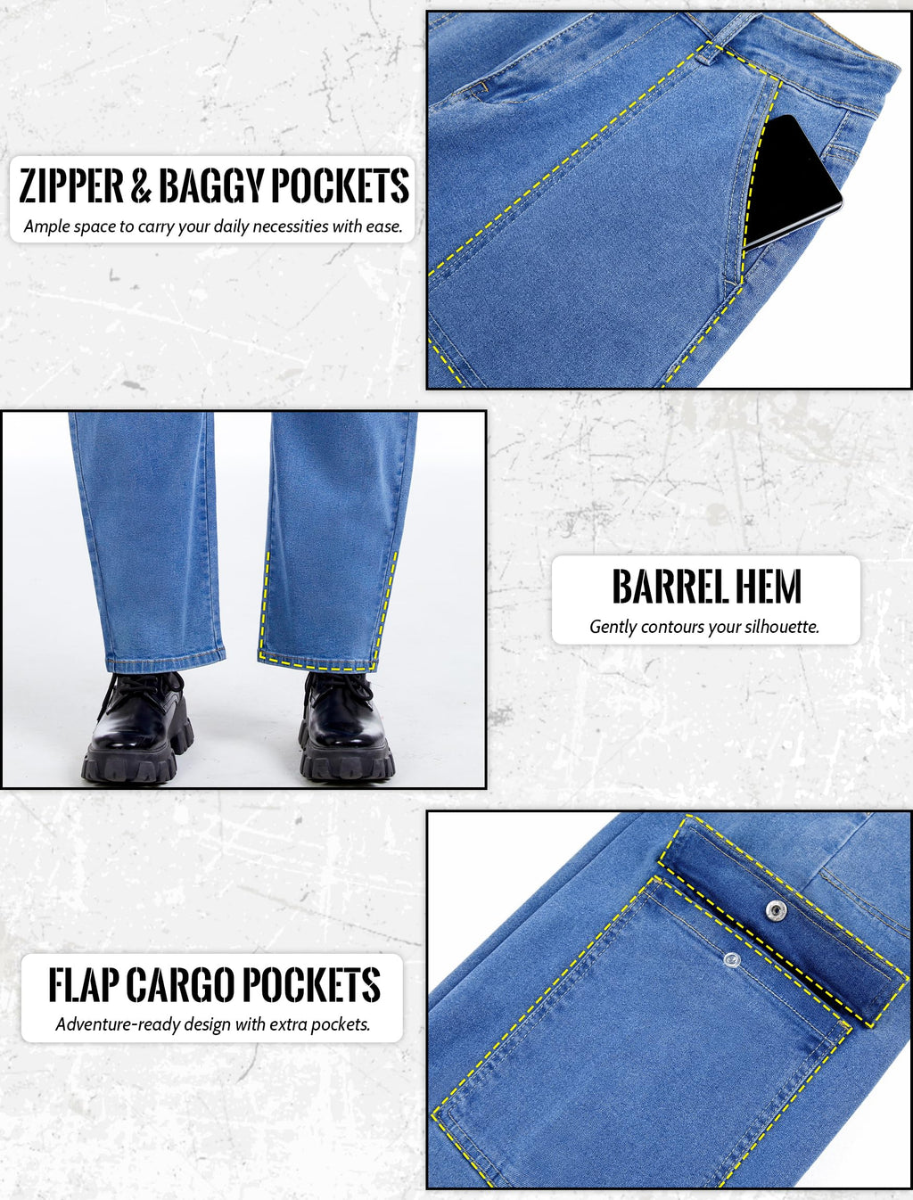 Eddoyee Barrel Jeans Women Cargo Ankle Pants Wide Leg High Waisted Casual Baggy Utility Denim Trousers with 6 Pockets