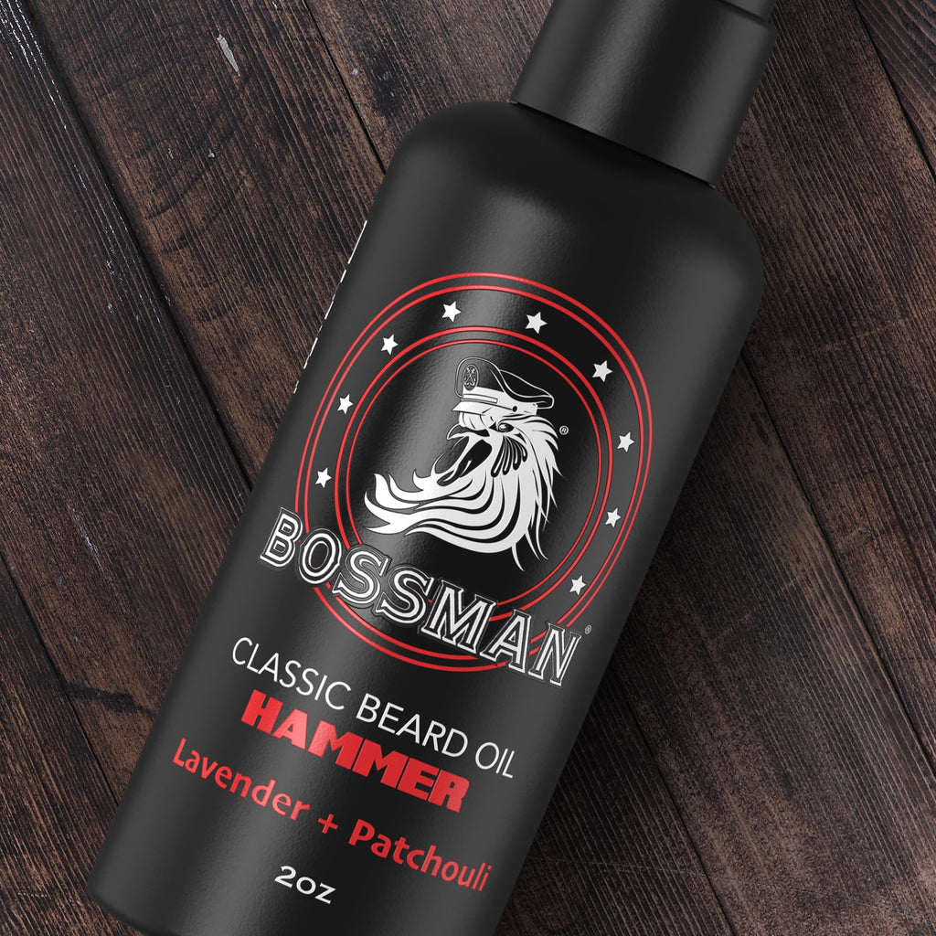 Bossman Organic Mustache & Beard Oil for Men, 2 oz – Natural Beard Moisturizer with Jojoba, Argan & Avocado Oils (Hammer Scent)