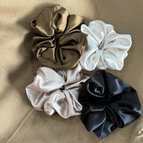 4 Pieces Jumbo Satin Silk Scrunchies for Women 7.2 Inches Large Oversize Scrunchies For Thick Hair Ties Ornaments for the Hair (Brown Mix)