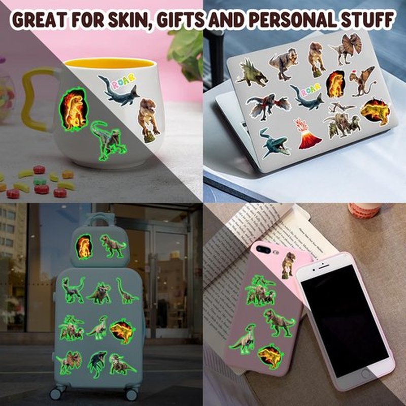 96PCS Dinosaur 3D Pre-Cut Temporary Tattoos - Stickers for Birthday Party Supplies, Decorations, and Favors - Super Cute Gifts for Kids, Boys & Girls, Classroom Prizes, and Themed (Glow in the dark)