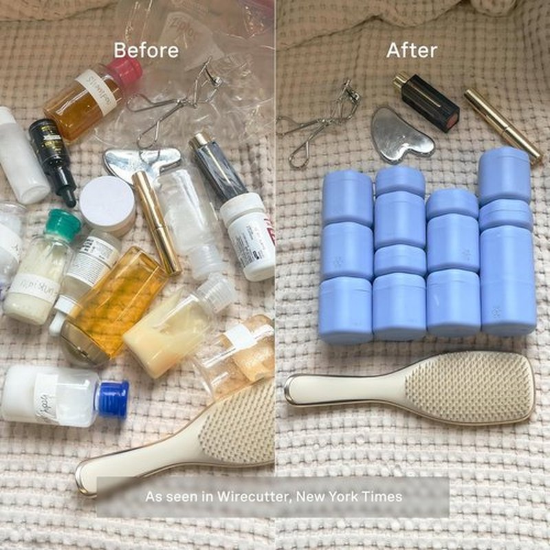 Cadence Travel Containers Basic Skincare Set - Magnetic Lids & Carry-On Essentials for Men/Women - 3 Small Capsules (0.56oz) - Cleanser, Moisturizer & Sun-Icon Labels - Pacific