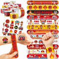 48PCS Fire Truck Party Set - 24PCS Temporary Tattoos & 24PCS Slap Bracelets - Firefighter-Themed Birthday Supplies, Baby Shower Gifts, Classroom Rewards & Party Decor for Kids (Boys & Girls)