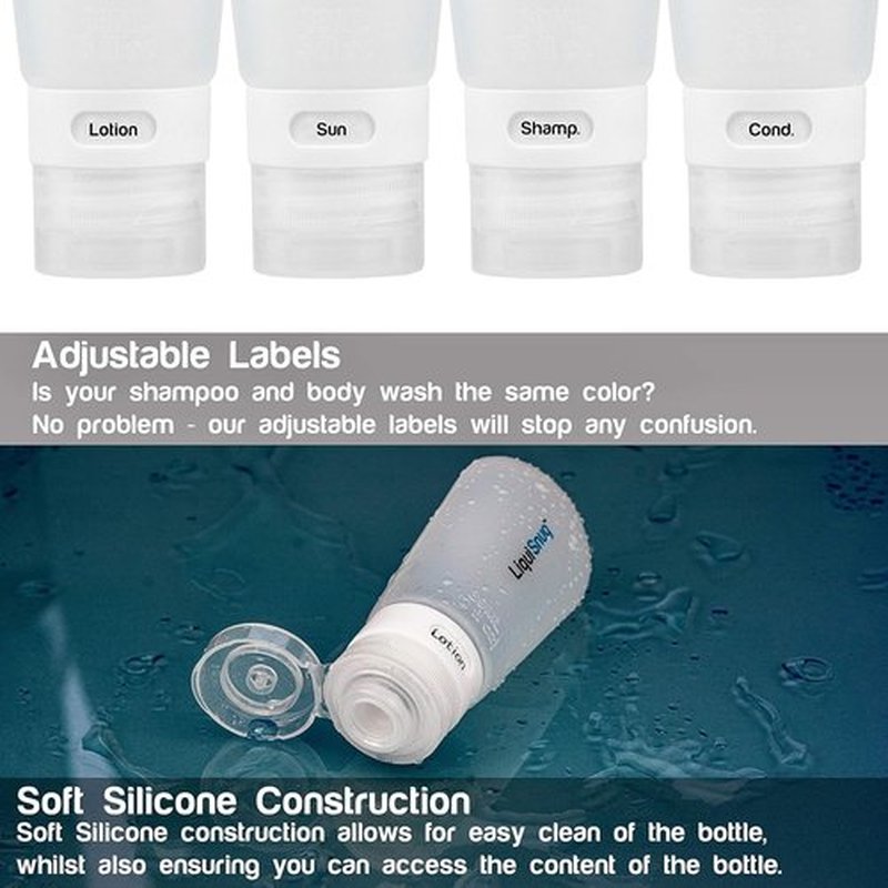 LiquiSnugs Premium Silicone Travel Bottles - Leak Proof & TSA Approved | Adjustable Labels & Suction Cups
