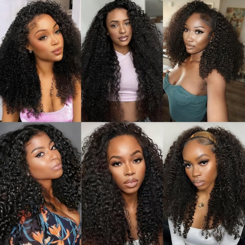 virginess Kinky Curly Half Wig Human Hair Wear Go Glueless Wigs 16 Inch Curly 3 In 1 Half Wigs for Black Women Drawstring Seamless Flip Headband Wig Human Hair Beginner Friendly