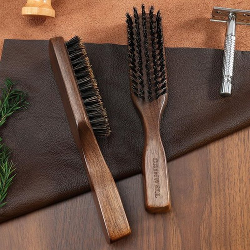 GAINWELL Wild Boar Bristle Hair Brush for Men, Slick Back Hair Brush with Stiff Boar Bristles for Thick Hair, Natural Black Walnut Wooden Handle Hairbrush, Beard Mustache Brush - Large
