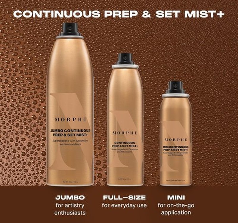 Morphe Jumbo Continuous Prep & Set Face Mist - Hydrating Makeup Setting Spray with Ceramides & Antioxidants | 6.5 oz
