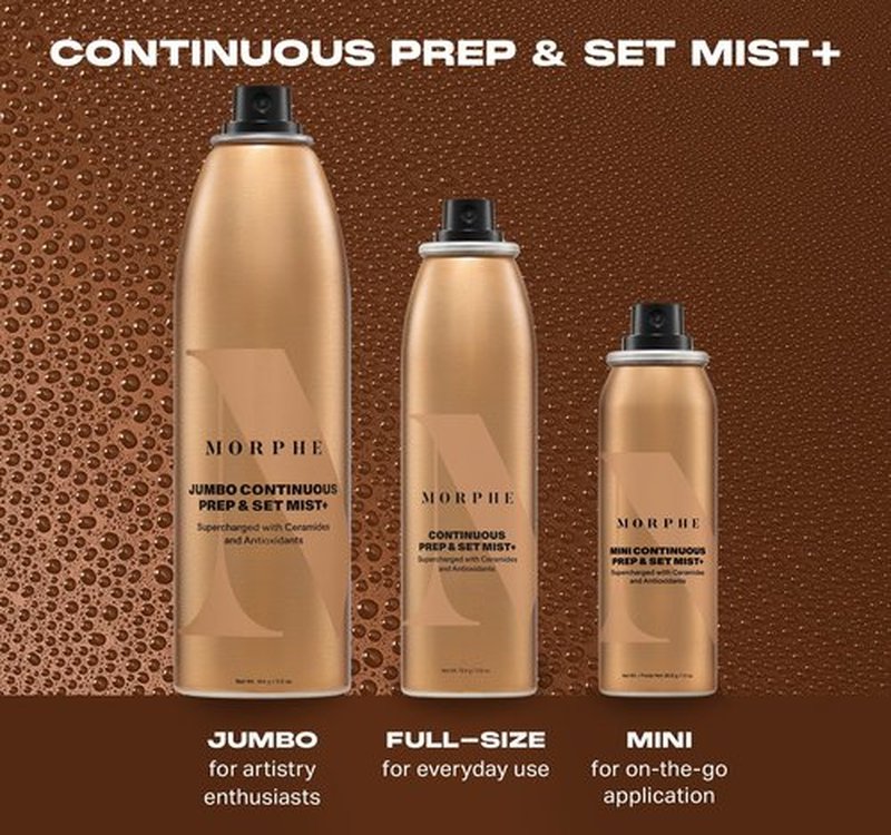 Morphe Continuous Prep & Set Setting Spray - Hydrating Setting Spray for Makeup & Skin Prep - Enriched with Ceramides and Antioxidants for a Radiant Finish (2.8 oz)