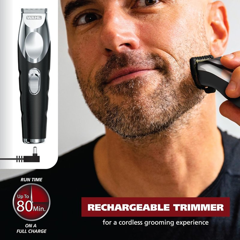 Wahl Groomsman Pro Beard Trimmer - Rechargeable Cordless with 3 Attachments for Beard, Nose & Ear Hair - Model 5617