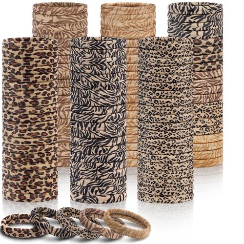 150PCS Hair Ties, IKOCO Hair Ties for Women No Damage, Cotton Seamless Ponytail Holders for Thick Hair, Leopard Animal Print