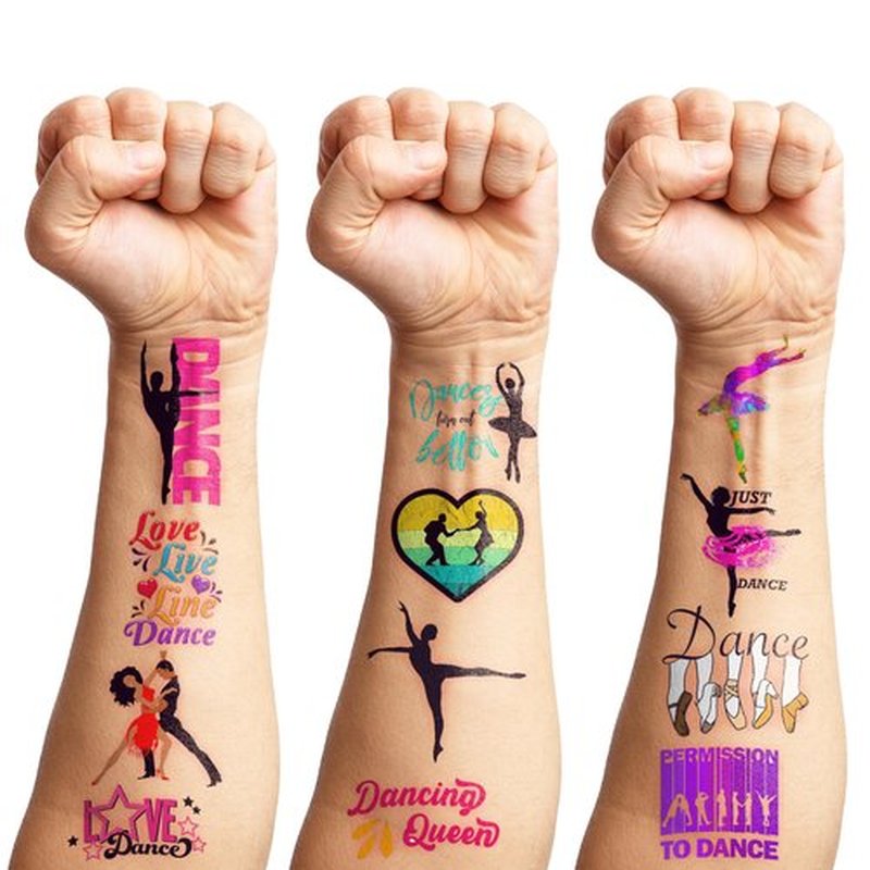 96PCS Dance Dancing Queen Temporary Tattoos Themed Birthday Party Supplies Decorations Favors Decor Ballet Hip Hop Dancer Tattoo Stickers Gifts For Kids Adults Boys Girls Classroom Prizes Carnival