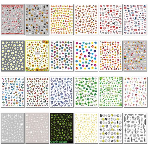 TailaiMei 24 Sheets Holiday Nail Stickers, Halloween, Christmas, Fall, Valentine Mixed All Seasons Variety Pack for Year-Round Seasonal Nail Art Decorations, Self-Adhesive Design Nail Decals