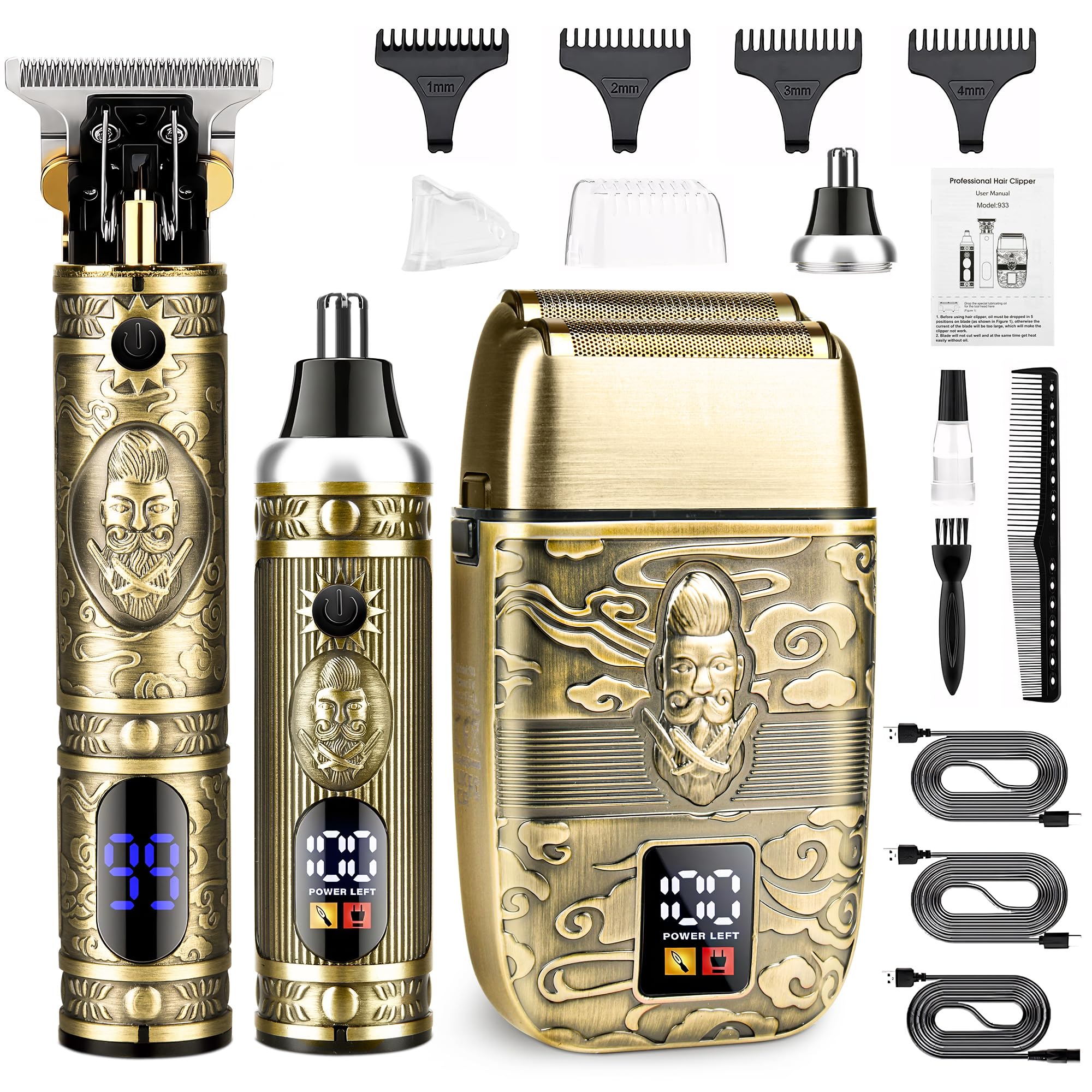 IsoLytrin Nose Hair Trimmer Hair Clippers for Men, Cordless T-Blade Facial Beard Trimmer Barber Clippers, Electric Foil Shavers Razor with LED Display for Men Haircutting Kits & Sets