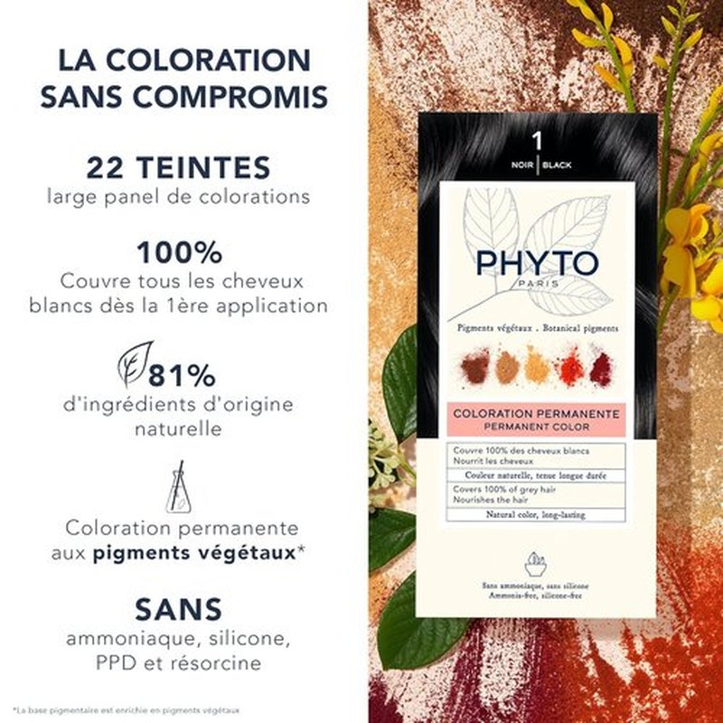 PHYTO Phytocolor Permanent Hair Color - 100% Grey Coverage, Ammonia-Free & Botanical Pigments | 0.42 oz