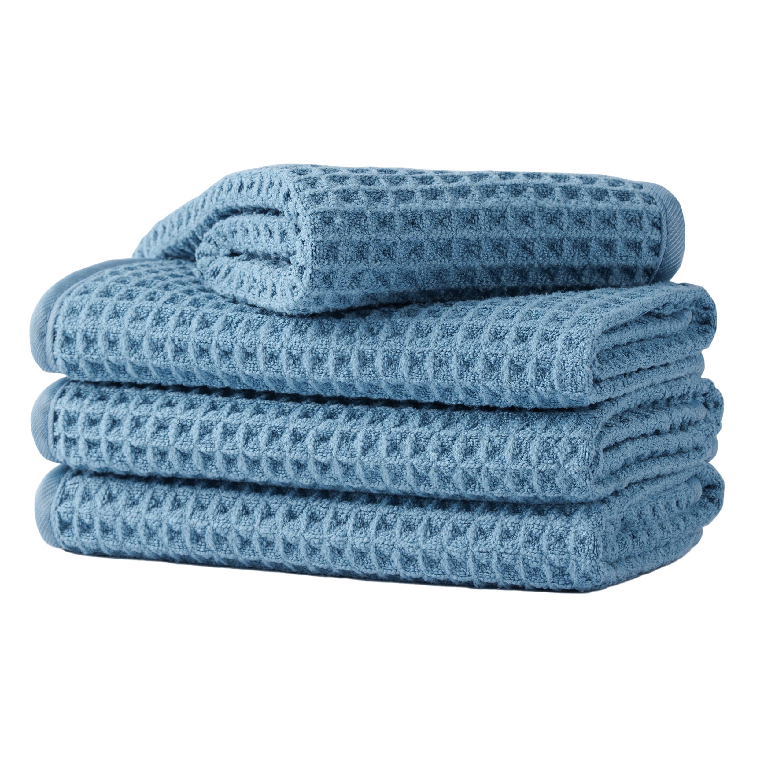 Microfiber Waffle Face Towels, 4 Pieces, Soft, Absorbent, Fast Drying, Lint Free 430 GSM (Blue)