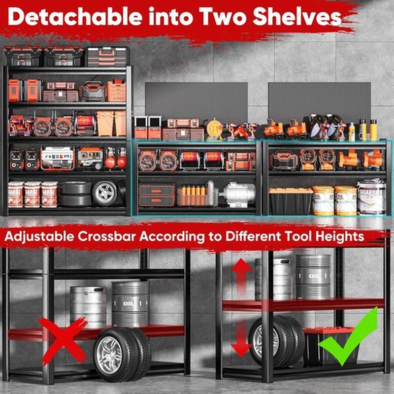 POKIPO Heavy-Duty Garage Shelving Unit - 5-Tier Adjustable Metal Storage Rack | 72"H x 35"W x 15.7"D, 3000LBS Capacity