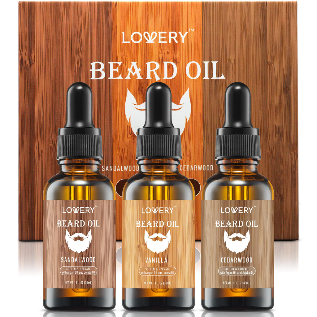 Beard Oil for Men – Sandalwood, Vanilla & Cedarwood Natural Mens Beard Oil Kit with Argan & Jojoba Oil - Beard Softener & Deeply Moisturizer Adding a Natural Shine, Grooming Kit Beard Care for Him