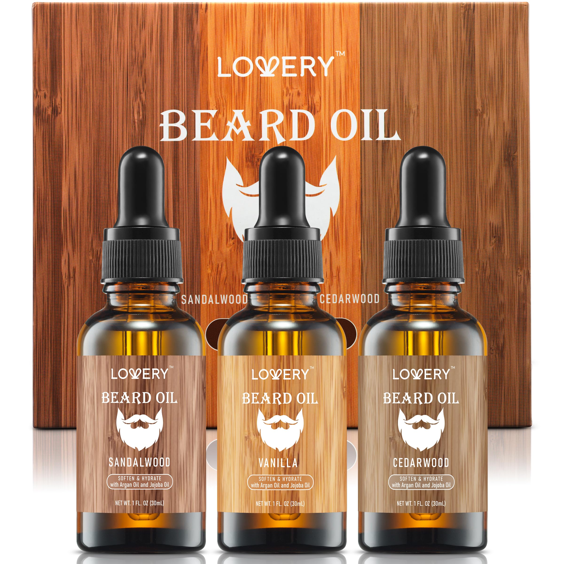 Beard Oil for Men – Sandalwood, Vanilla & Cedarwood Natural Mens Beard Oil Kit with Argan & Jojoba Oil - Beard Softener & Deeply Moisturizer Adding a Natural Shine, Grooming Kit Beard Care for Him