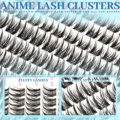 Manga Lash Clusters with Invisiable Bond 10-16mm Fluffy Lash Clusters Spiky Eyelashes Cluster Wispy 144pcs Lashes Cluster Look Like Lash Extensions (Spikeflick)