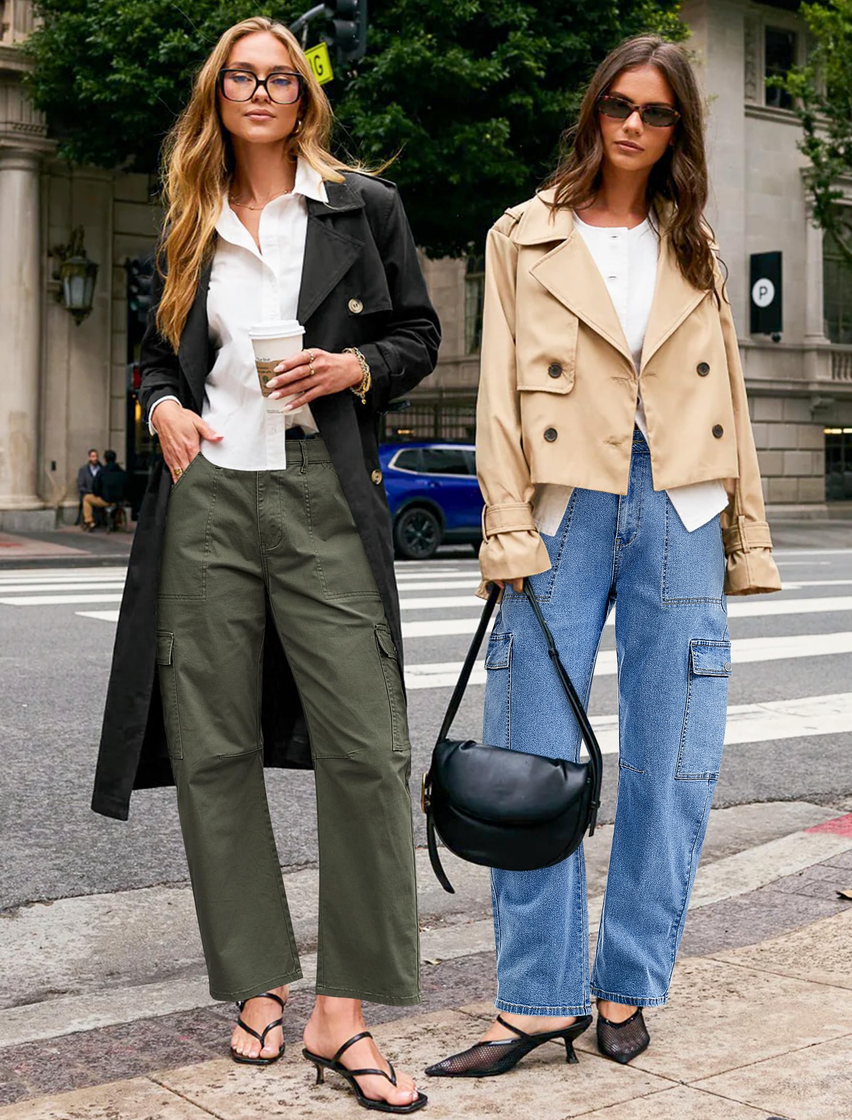 Eddoyee Barrel Jeans Women Cargo Ankle Pants Wide Leg High Waisted Casual Baggy Utility Denim Trousers with 6 Pockets