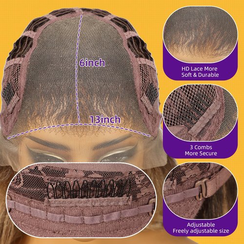 KOME Dirty Blonde Synthetic Lace Front Wig,13×6 Pre Plucked Curly Glueless Wigs for Women Daily Party Use 26IN(#TT6/1603)