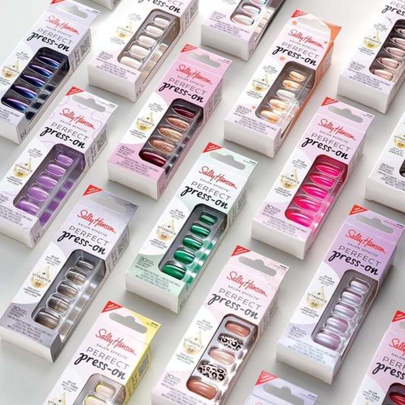Sally Hansen Perfect Press-On Nails - Coffin Shape, Easy Application | 30 Nails, Glue & Adhesive Tabs | Onyx-Pected