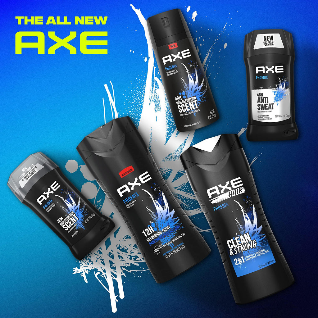 AXE Crushed Mint & Rosemary Body Wash Phoenix 4 Count 12h Refreshing Scent Men's Body Wash with 100% Plant-Based Moisturizers 16 oz