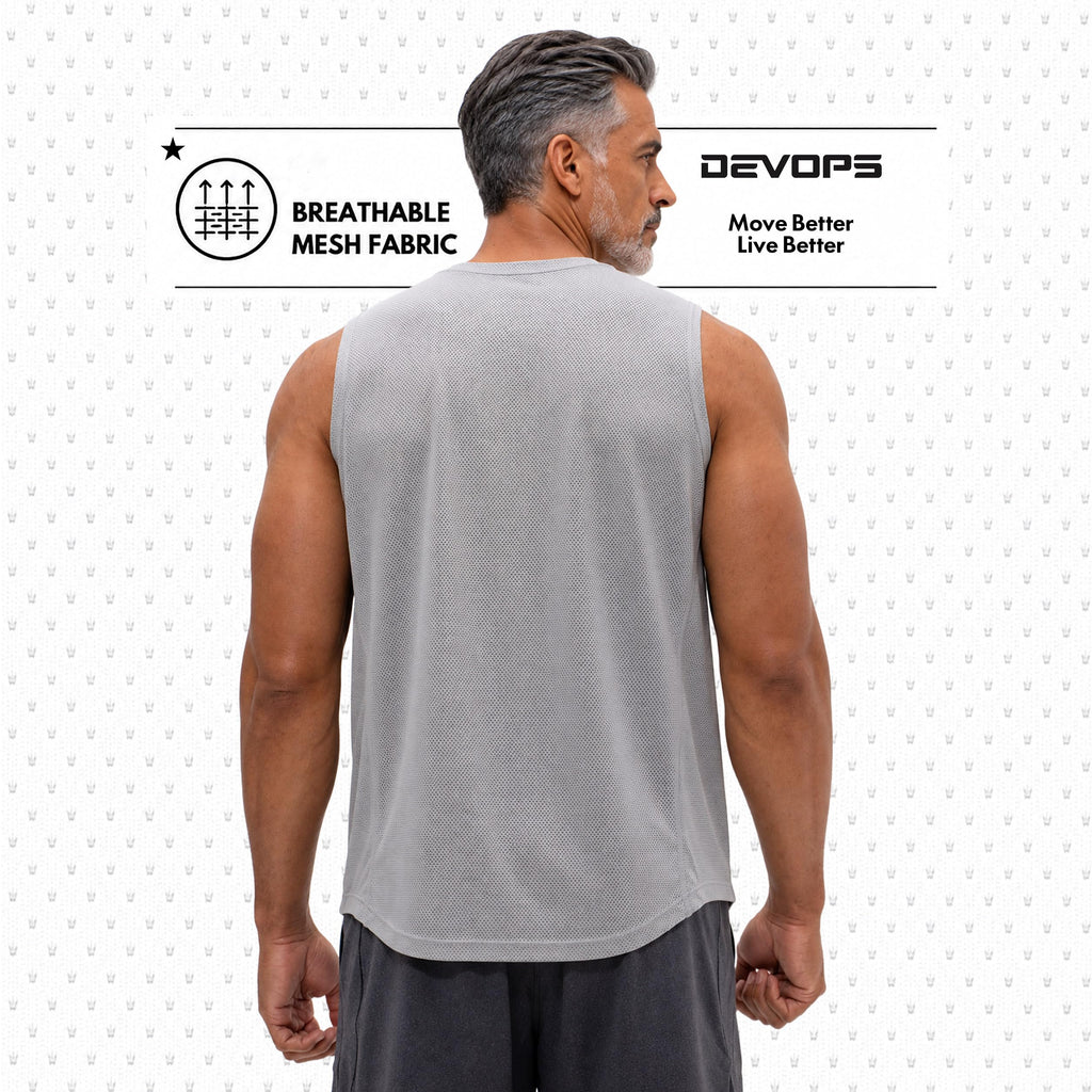 DEVOPS 3 Pack Sleeveless Men's Muscle Shirts Dry Fit Mesh Tank Top Gym