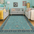 Regine Switzerland Washable Teal 5x8 Area Rug - Modern Floral Design, Non-Skid, Stain Resistant