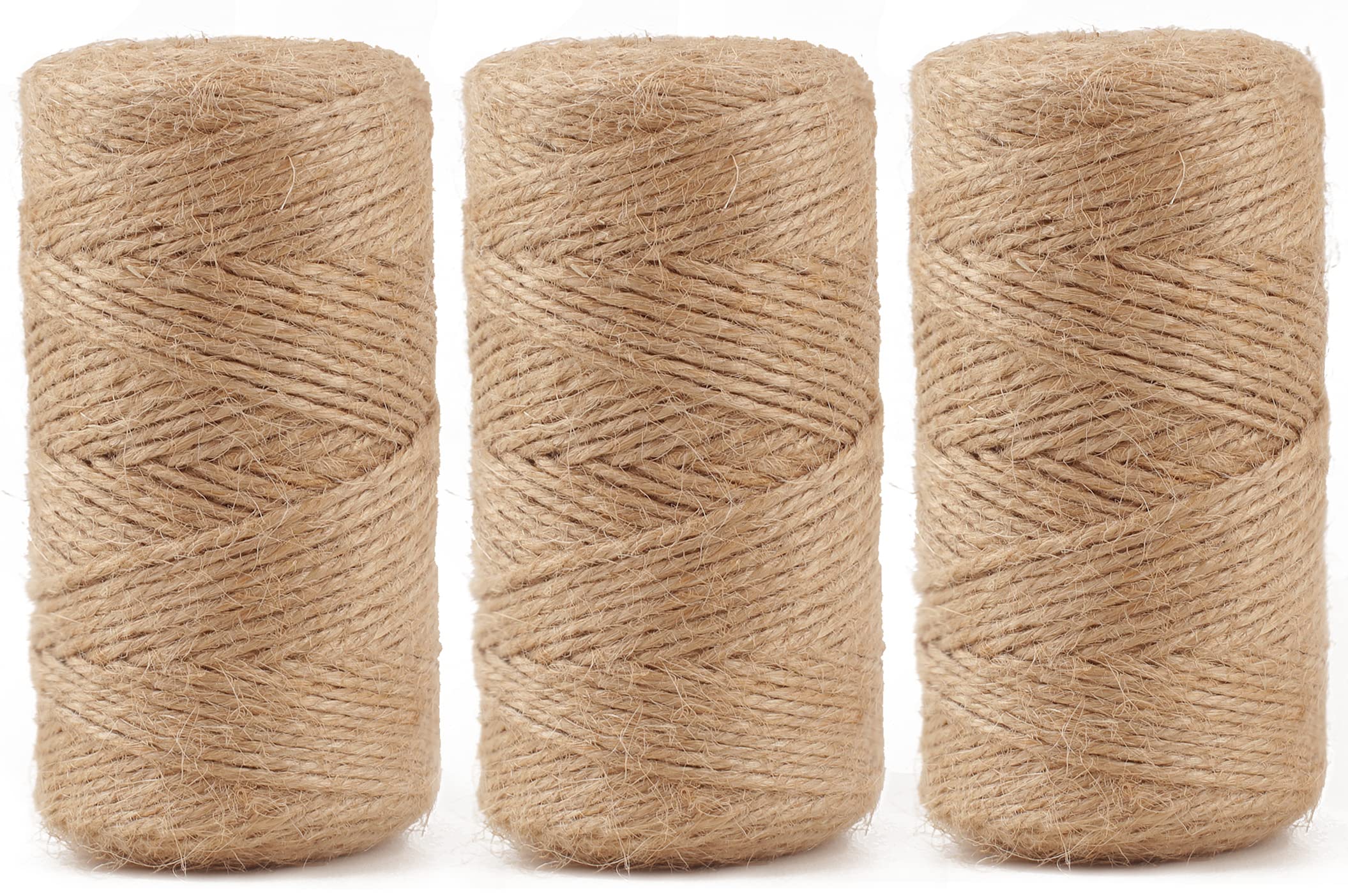 984 FT Natural Jute Twine, 3ply Thin Ribbon Hemp Twine for Gardening, Plant, Gift Wrapping, Art, Wedding Decoration, Packing, Bulk (3 Roll)