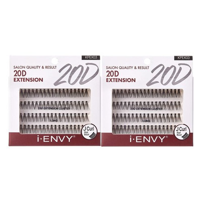 i•ENVY 20D Extension Cluster Individual Lashes (Long, 2 Pack) Flat Root Seamless Application Perfect for DIY Lash Extension