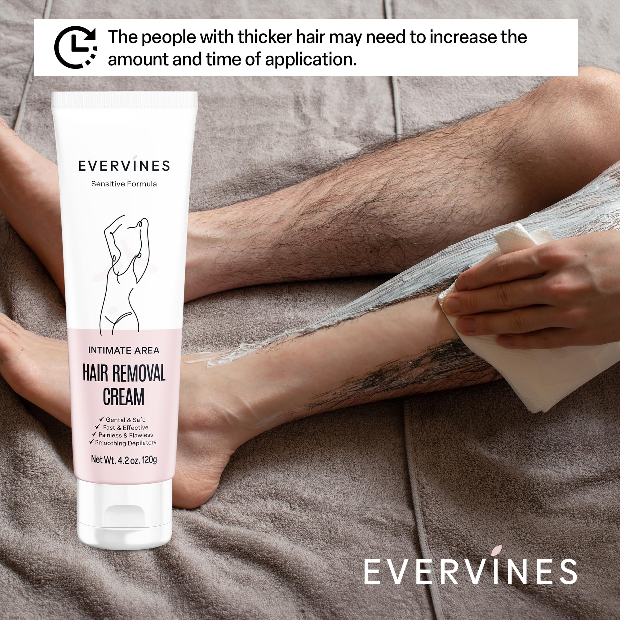 Evervines Hair Removal Cream for Women: Bikini Line Intimate Area Depilatory for Face Legs and Underarms - Gentle Formula for Home and Travel Use - Includes Scraper (4.2oz)