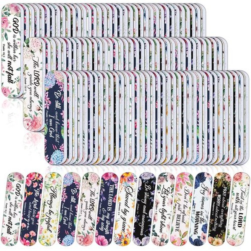 Lanties 200 Pcs Christian Bible Verse Nail Files Gift for Women Religious Scripture Nail Emery Boards Colorful Floral Inspirational Buffering Files Scripture Manicure Tools VBS Gift Bulk