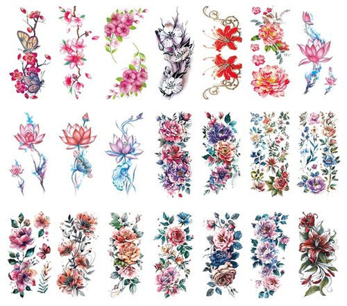 21 Sheets Large Temporary Tattoos Flower Paper Sexy Body Tattoo Sticker for Women & Girl Fake Tattoo (Lily, Peach, Plum, Peony)