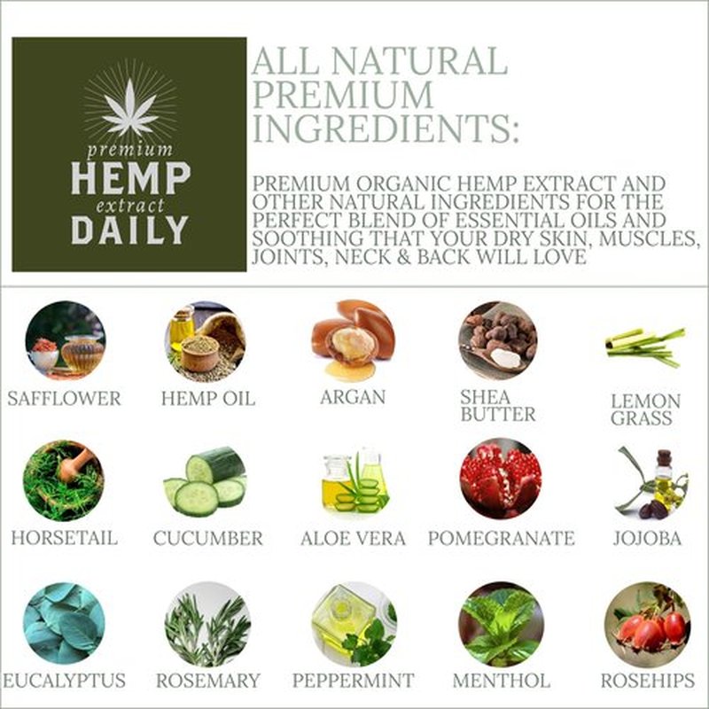 Premium Hemp Extract Daily Triple Moisturizing Cream - Topical Rub with Essential Oils and Moisturizer - Vegan, Organic Ingredients - Classic Mint, 1.70 oz - Pack of 3