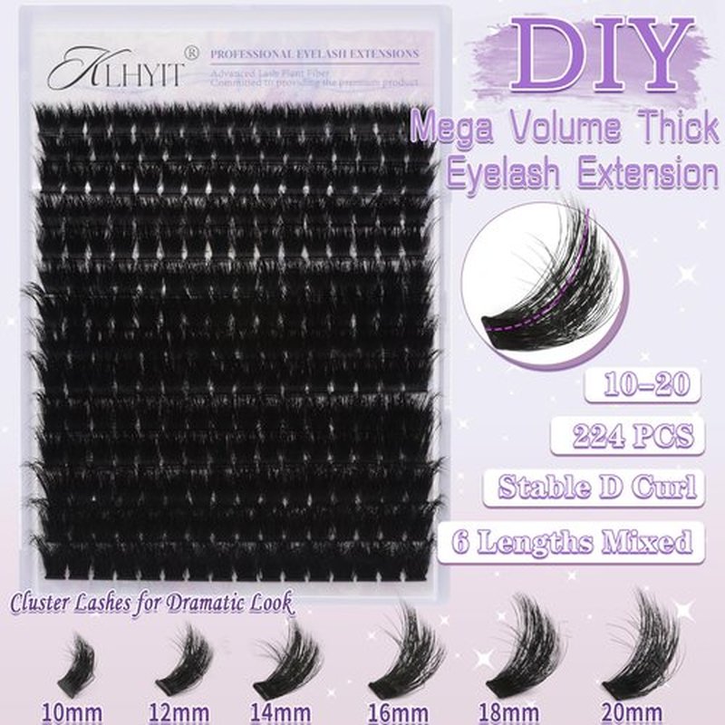 200D Lash Clusters 12-20mm Cluster Eyelash Extensions Thick Volume Eyelash Clusters 224pcs Mink False Eyelashes Clusters Soft Wispy Individual Lashes DIY Lash Extension, by KLHYIT