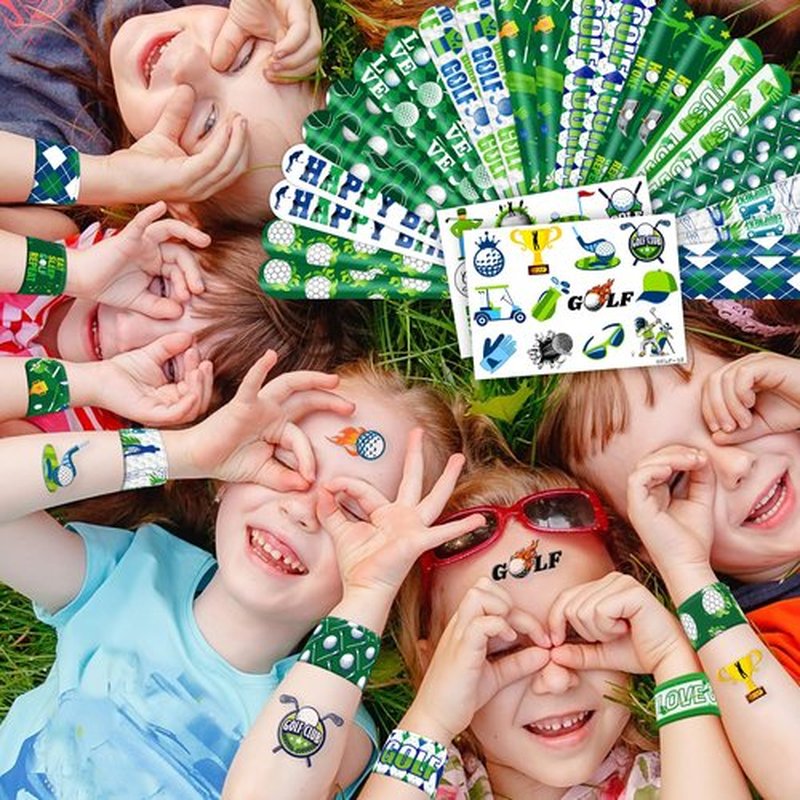 48PCS Golf Party Set 24PCS Temporary Tattoos & 24PCS Slap Bracelets Fun Golf-Themed Birthday Supplies, Baby Shower Gifts, Classroom Rewards & Party Decorations for Kids (Boys & Girls)