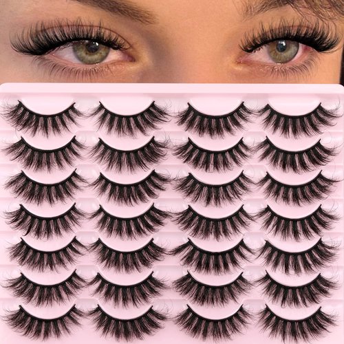 Natural False Eyelashes Wispy Mink Lashes 16mm Cat Eye Lashes Natural Look Eye lash Like Extensions 5D Volume Strip Fake Eyelashes Pack by TNFVLONEINS