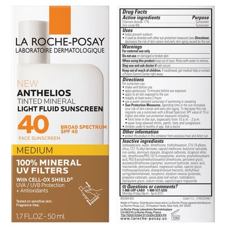 La Roche-Posay Anthelios Sunscreen SPF 40, Ultra-Light Fluid Broad Spectrum SPF 50, Face Sunscreen with Titanium Dioxide Mineral, Lightweight & Fast-Absorbing, Oil-Free, Matte Finish